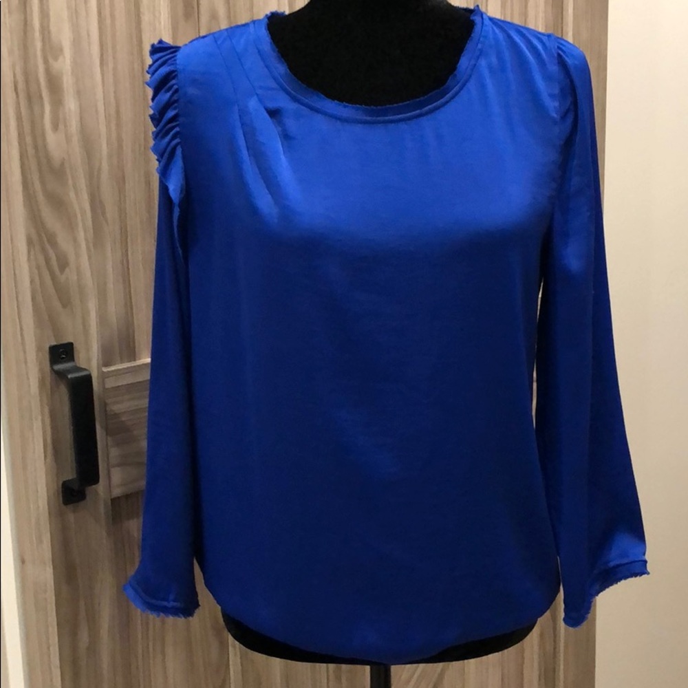 BCBGMaxazria Elma Asymmetrical Ruffle Top Sz S